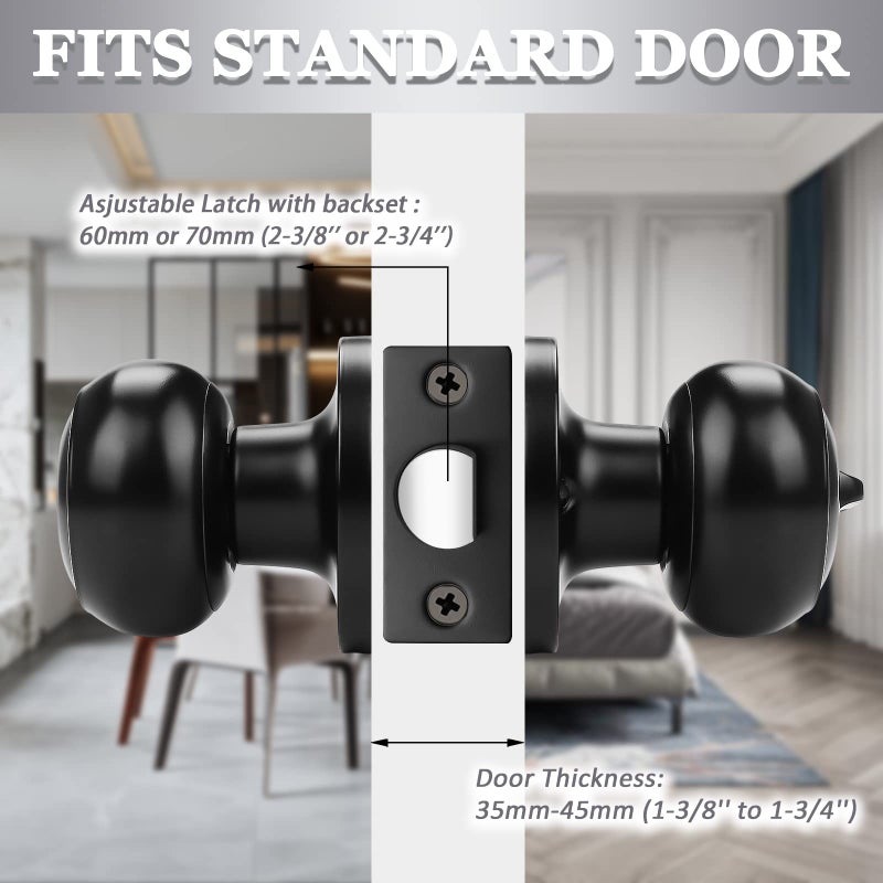 Probrico 6 Pack Round Privacy Door Knob(Thumb Turn Lock on The Inside), Keyless Doorknobs Interior/Exterior Lockset,Privacy Knobs for Bedroom/Bathroom,Black Modern Design Door Hardware - Image 4